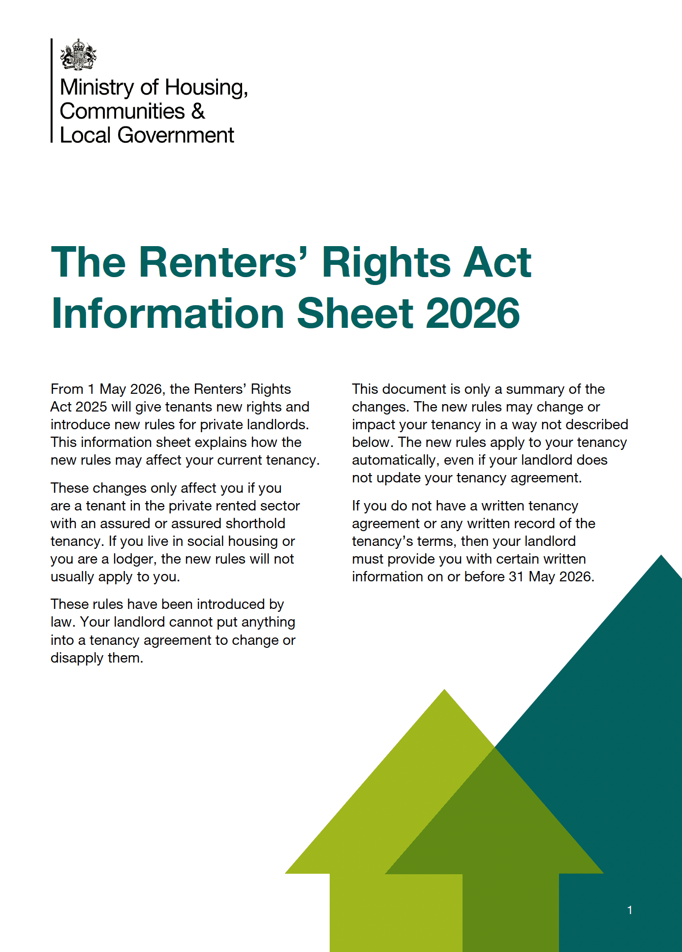 Understanding the Renters Rights Act Tenant Information Sheet